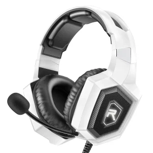 Auriculares LED con cable para juegos, audífonos sobre la oreja con micrófono