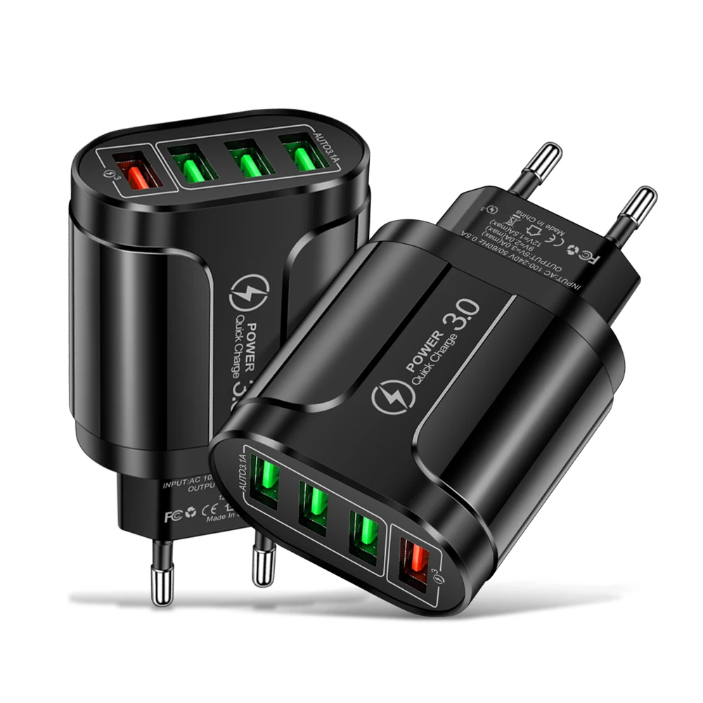 Cargador USB de carga rápida para móvil, dispositivo de carga de pared QC 3,0, 4 puertos, para iPhone 12, 11, Samsung, Xiaomi - Imagen 2