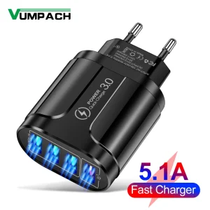 Cargador USB de carga rápida para móvil, dispositivo de carga de pared QC 3,0, 4 puertos, para iPhone 12, 11, Samsung, Xiaomi