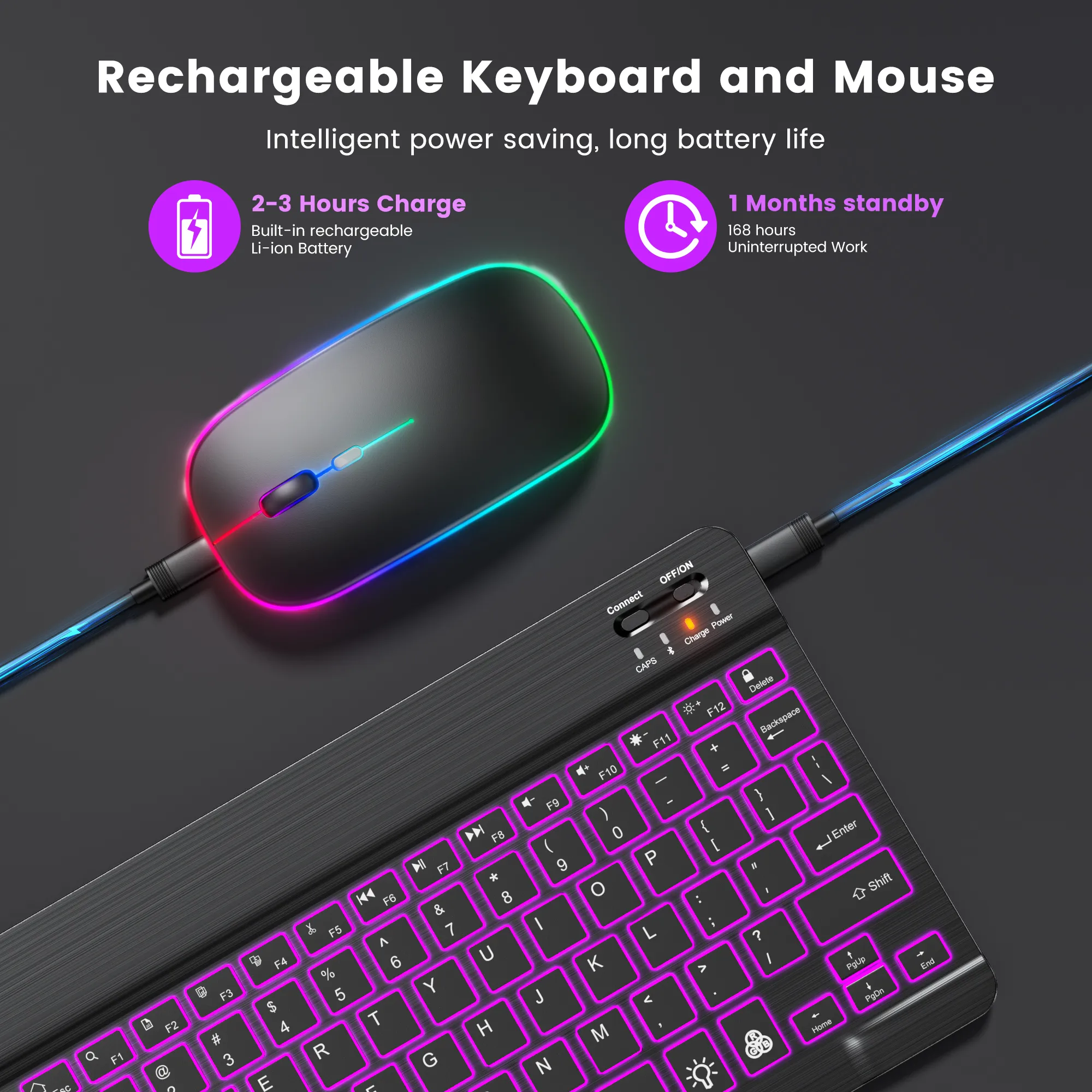 EMTRA-Teclado retroiluminado con Bluetooth, Mouse para IOS, Android, Windows, iPad, portugués, español - Imagen 2