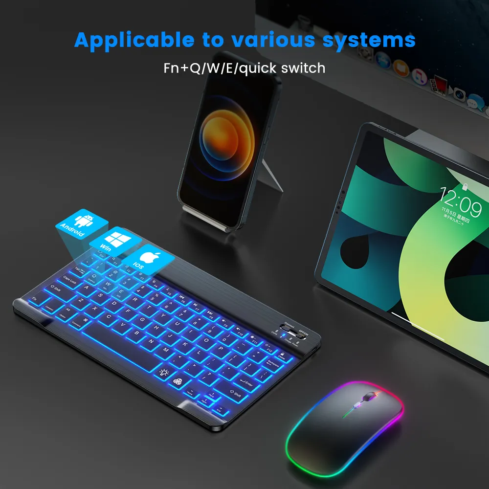 EMTRA-Teclado retroiluminado con Bluetooth, Mouse para IOS, Android, Windows, iPad, portugués, español - Imagen 4
