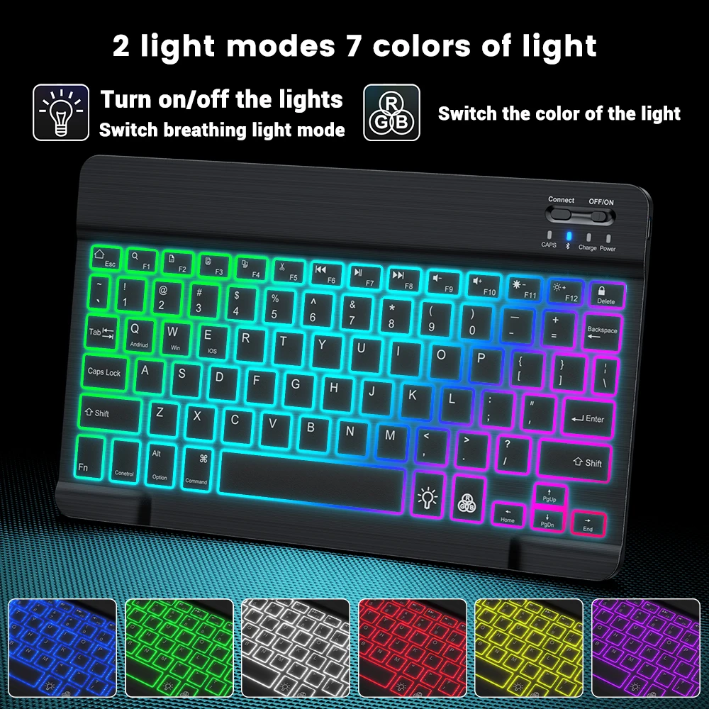 EMTRA-Teclado retroiluminado con Bluetooth, Mouse para IOS, Android, Windows, iPad, portugués, español - Imagen 5