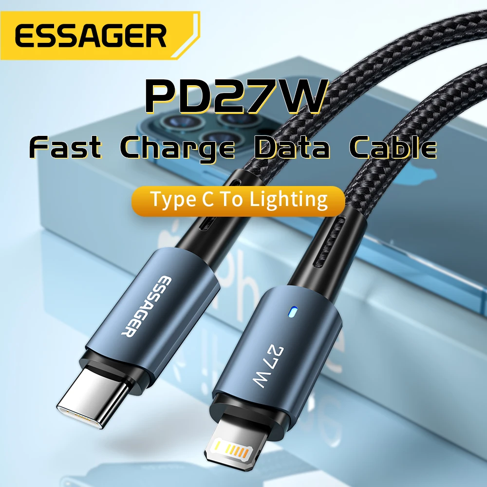 Essager-Cable USB tipo C para IPhone 14, 13, 12, 11 pro Max, XS, 20W, Cable de carga rápida tipo C a Cable de fecha de iluminación para iPad y Macbook - Imagen 2
