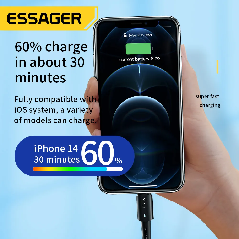 Essager-Cable USB tipo C para IPhone 14, 13, 12, 11 pro Max, XS, 20W, Cable de carga rápida tipo C a Cable de fecha de iluminación para iPad y Macbook - Imagen 3
