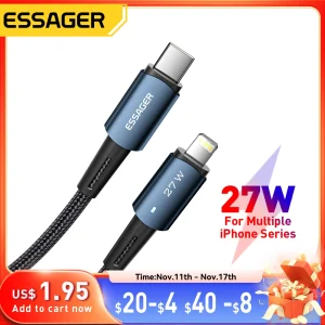 Essager-Cable USB tipo C para IPhone 14, 13, 12, 11 pro Max, XS, 20W, Cable de carga rápida tipo C a Cable de fecha de iluminación para iPad y Macbook