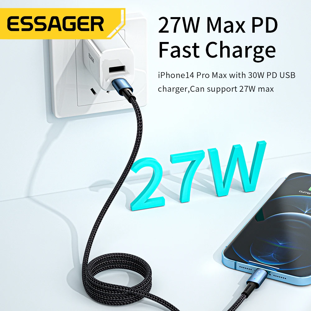 Essager-Cable USB tipo C para IPhone 14, 13, 12, 11 pro Max, XS, 20W, Cable de carga rápida tipo C a Cable de fecha de iluminación para iPad y Macbook - Imagen 5