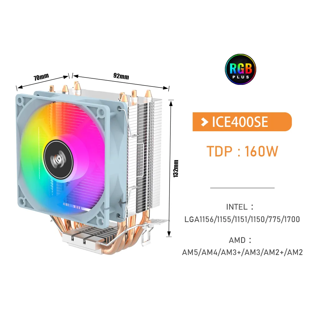 GO-enfriador de CPU de 2 y 4 tubos de calor para PC, radiador de refrigeración de 3 pines PWM, ventilador Rgb silencioso para Intel 1700, 1150, 1155, 1156, 1366, AM2/AM3/AMD AM4 - Imagen 3