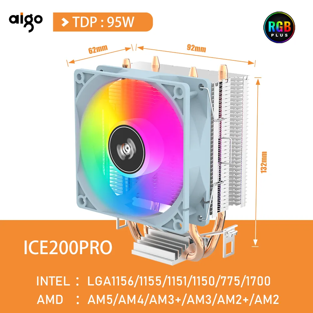 GO-enfriador de CPU de 2 y 4 tubos de calor para PC, radiador de refrigeración de 3 pines PWM, ventilador Rgb silencioso para Intel 1700, 1150, 1155, 1156, 1366, AM2/AM3/AMD AM4 - Imagen 4