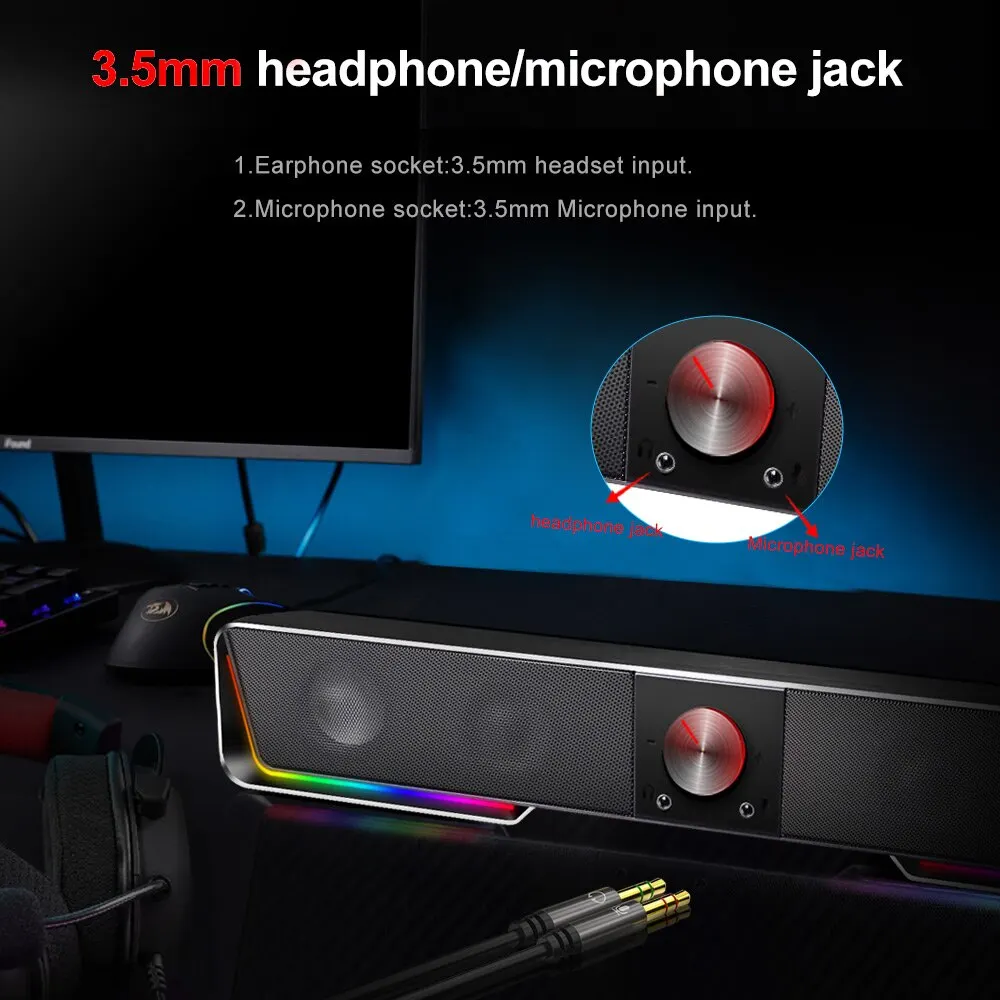 REDRAGON GS570 Darkets Soporte Bluetooth inalámbrico Aux 3,5 Surround RGB Columna Barra de sonido para ordenador PC Altavoces - Imagen 4