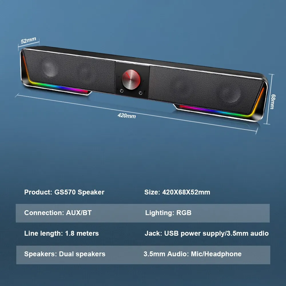REDRAGON GS570 Darkets Soporte Bluetooth inalámbrico Aux 3,5 Surround RGB Columna Barra de sonido para ordenador PC Altavoces - Imagen 6