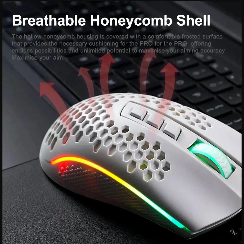 REDRAGON Storm-ratón ultraligero M808 para juegos, periférico con cable USB, RGB, en forma de panal, 12400 DP - Imagen 4