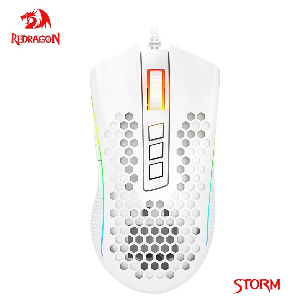REDRAGON Storm-ratón ultraligero M808 para juegos, periférico con cable USB, RGB, en forma de panal, 12400 DP