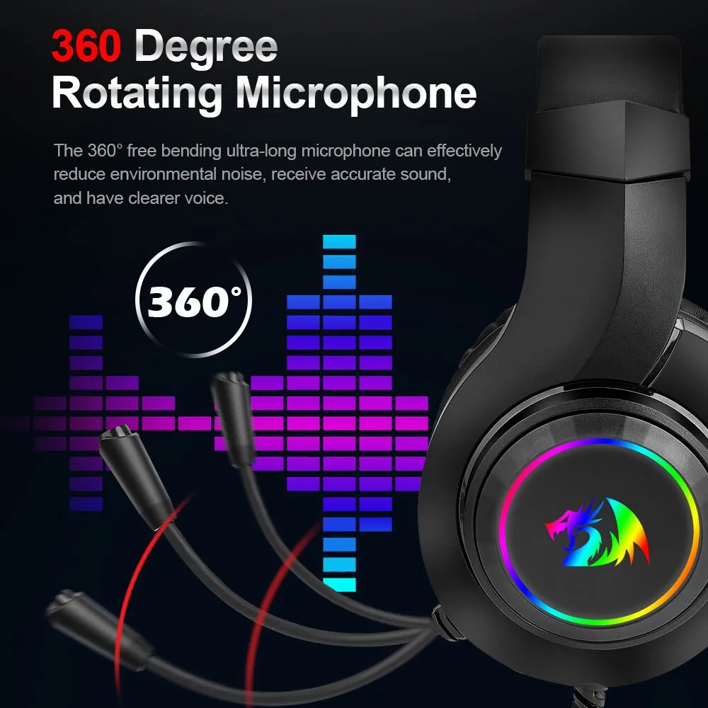 REDRAGON-auriculares HYLAS H260 RGB para juegos, cascos con sonido envolvente de 3,5mm - Imagen 3
