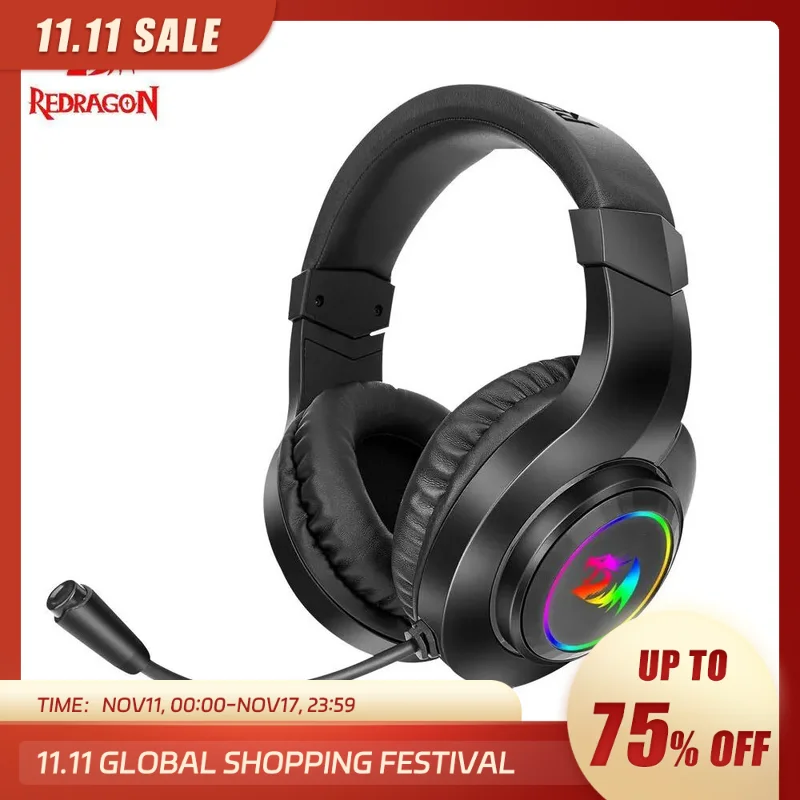 REDRAGON-auriculares HYLAS H260 RGB para juegos, cascos con sonido envolvente de 3,5mm