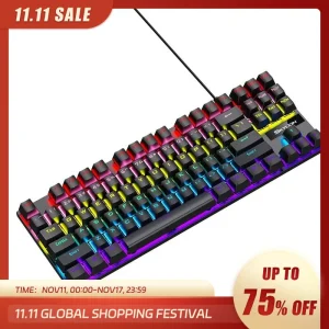 SKYLION-Teclado mecánico con cable K87, 20 tipos de iluminación colorida para juegos y oficina, para Microsoft Windows y Apple IOS