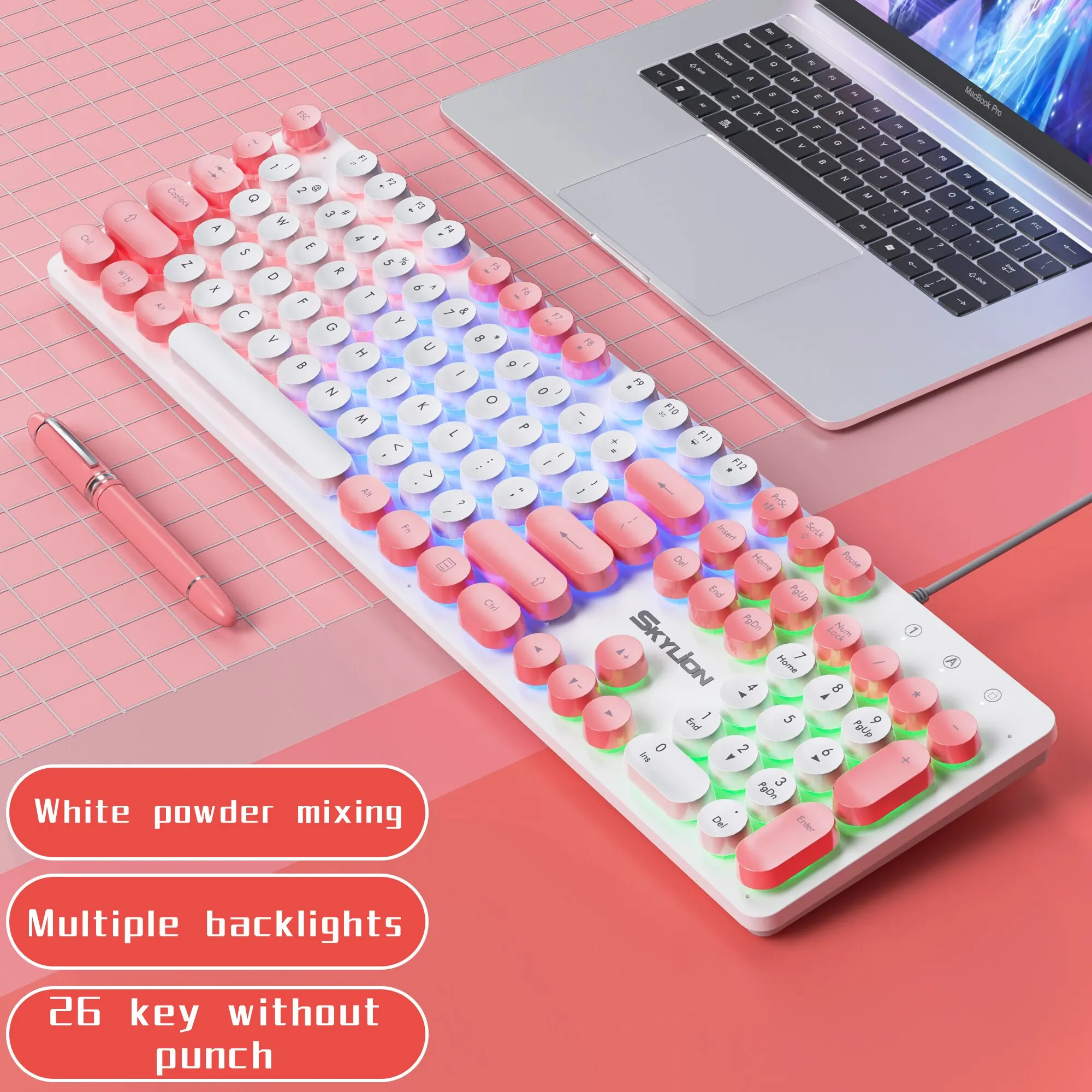 Teclado de membrana SKYLION H300 con cable para 104,  para juegos y oficina para Windows - Imagen 5