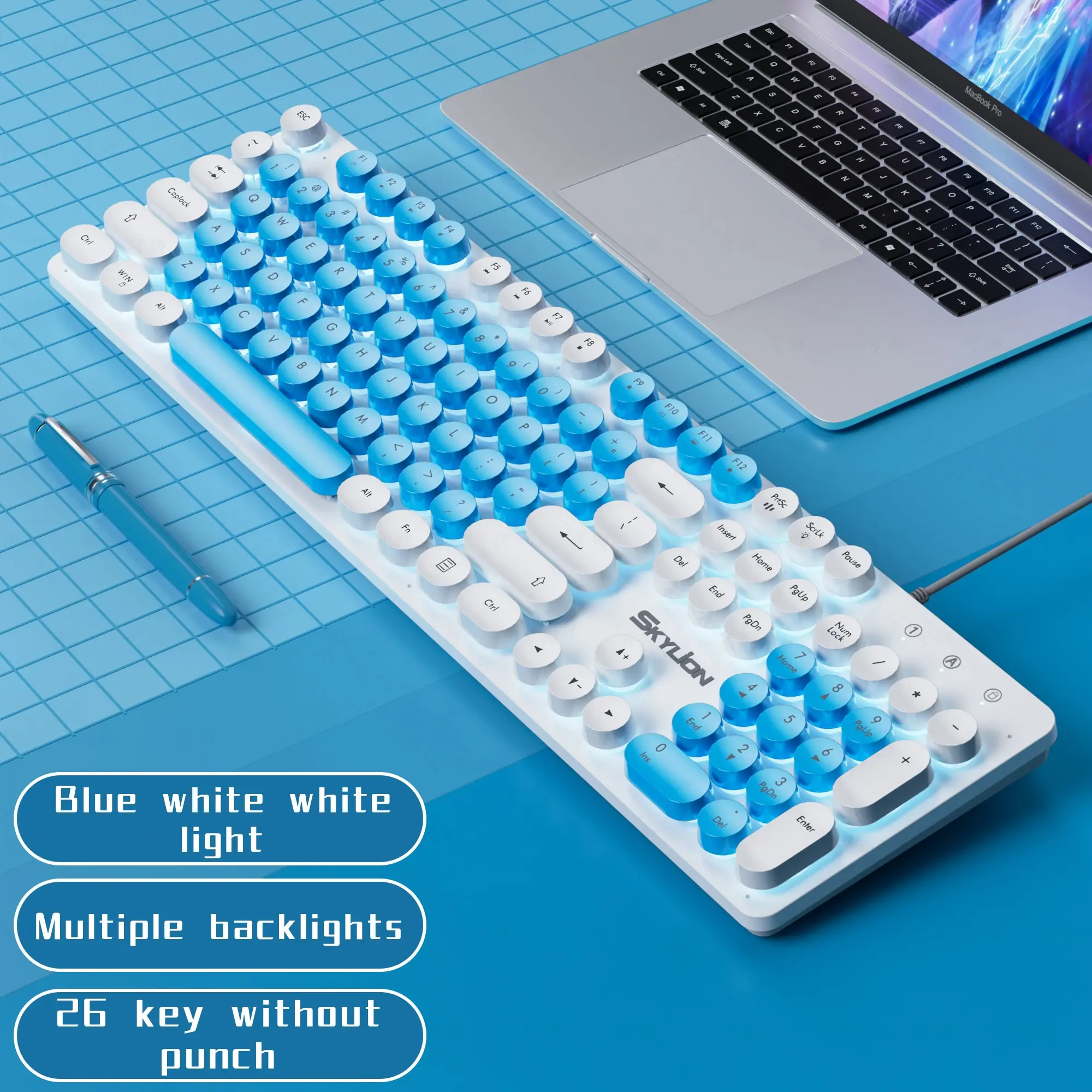 Teclado de membrana SKYLION H300 con cable para 104,  para juegos y oficina para Windows - Imagen 6