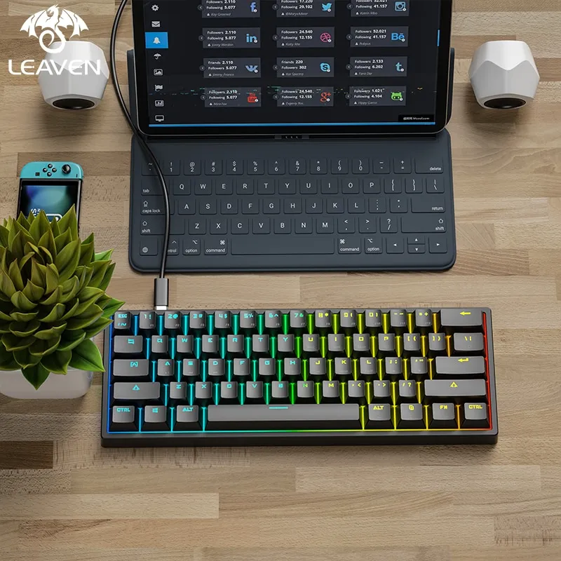 Teclado mecánico con cable LEAVEN K620, 61 teclas, luces RGB, eje verde, ESports, Accesorios para ordenador con personalidad de oficina - Imagen 3