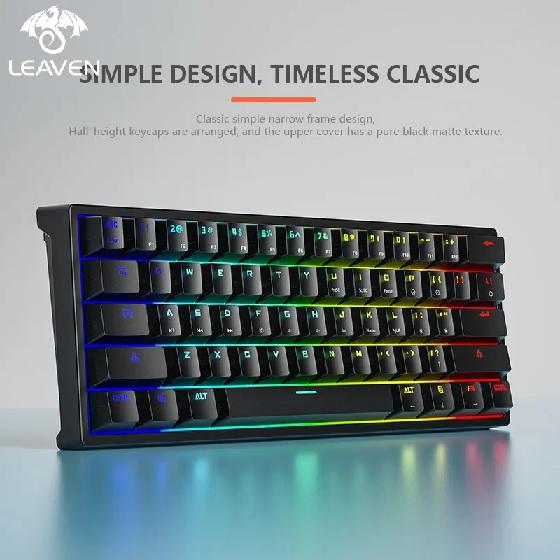 Teclado mecánico con cable LEAVEN K620, 61 teclas, luces RGB, eje verde, ESports, Accesorios para ordenador con personalidad de oficina