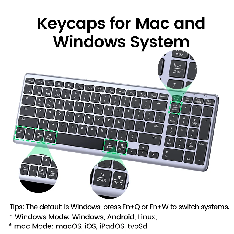 UGREEN-teclado inalámbrico con Bluetooth 5,0, 2,4G, ruso/coreano/EN 99 teclas, para MacBook, iPad, PC, tableta, recargable por USB C - Imagen 3