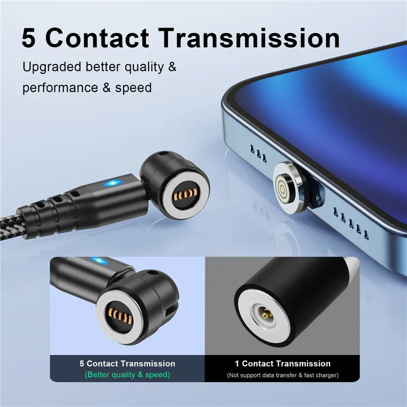USLION-Cable magnético de carga rápida para iPhone y Xiaomi, Cable Micro USB tipo C giratorio 540, 5A - Imagen 3